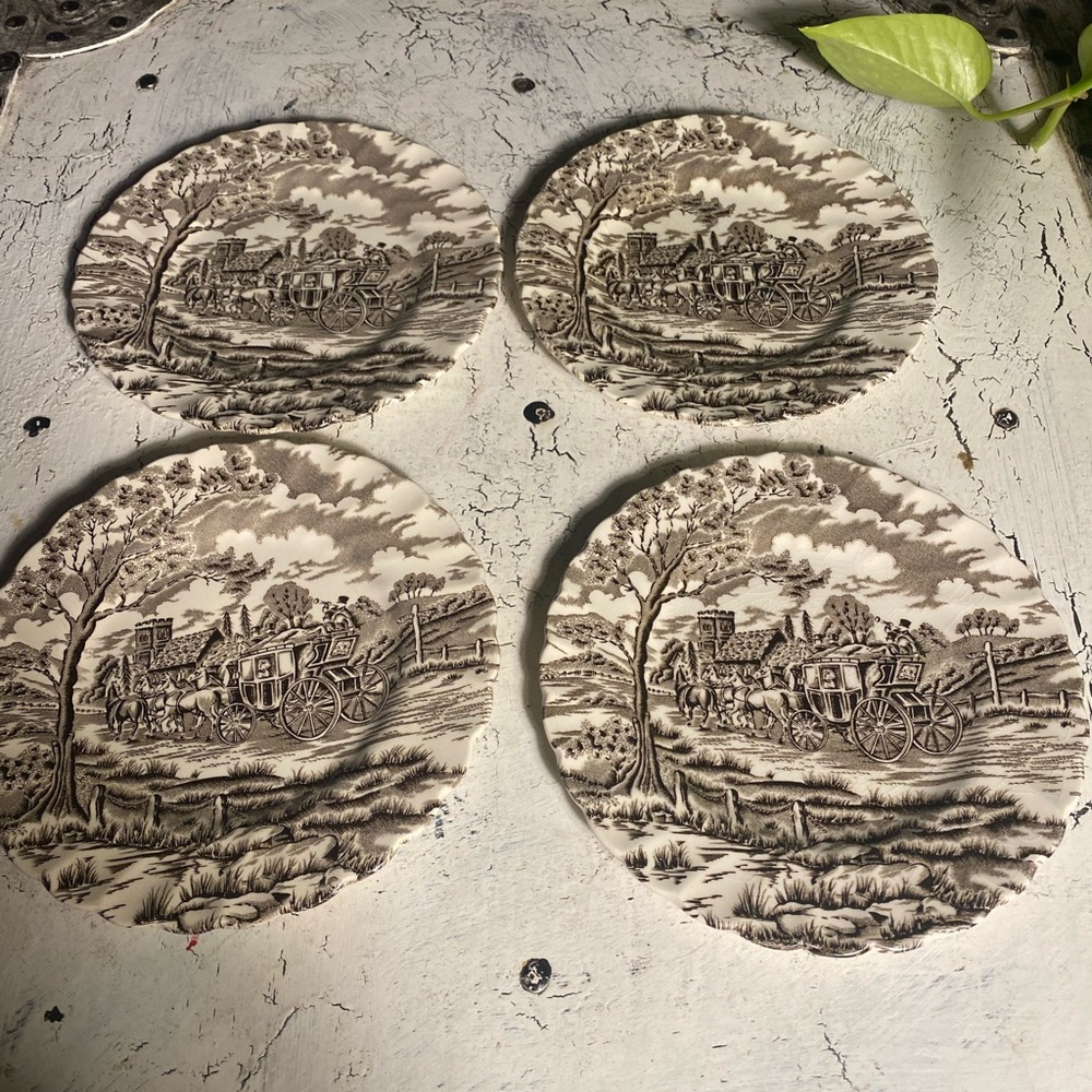 4 Myott Staffordshire Brown Royal Mail Bread & Butter Plates